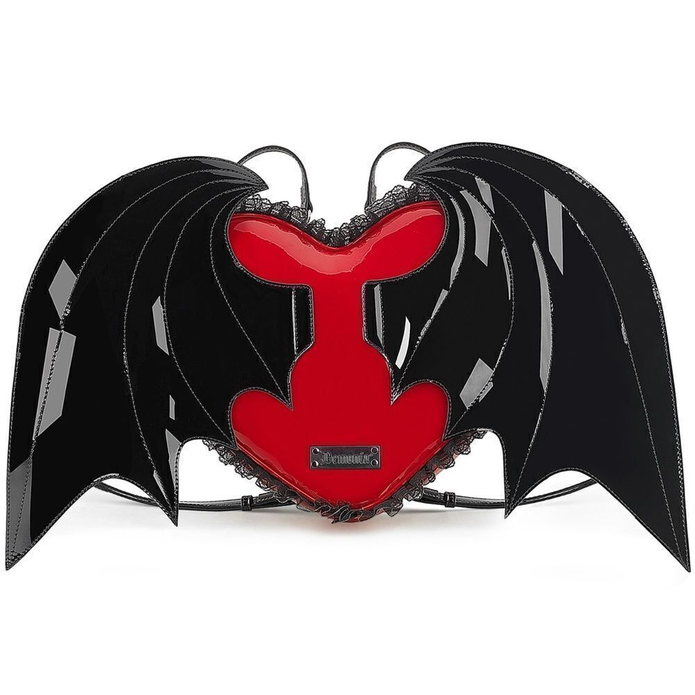 Demonia Black and Red Winged Heart Backpack
